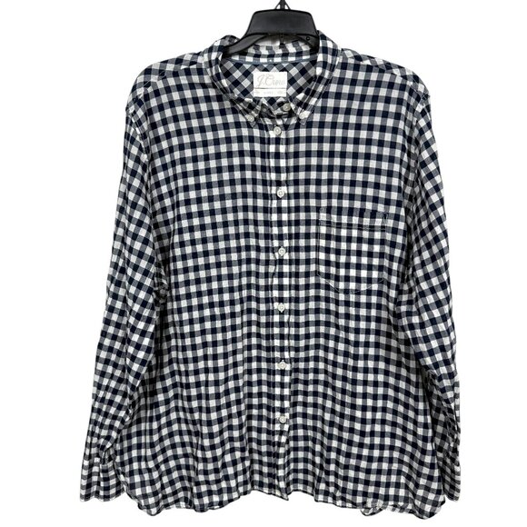 J Crew Classic Fit Shirt Womens 22 Black White Crinkle Gingham Button Down - Picture 1 of 9